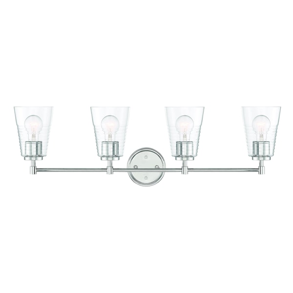 Designers Fountain Ingo 33.5in 4-Light Polished Nickel Modern Indoor Vanity Light with Clear Ribbed Glass Shade D230M-4B-PN - main